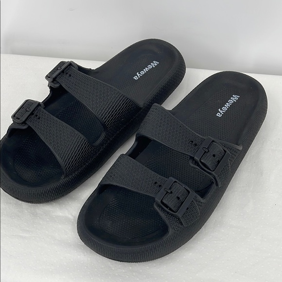 WEWEYA MENS SIZE 48-49 US SIZE 14 Black Two-Strap Slide Sandals - Picture 1 of 5